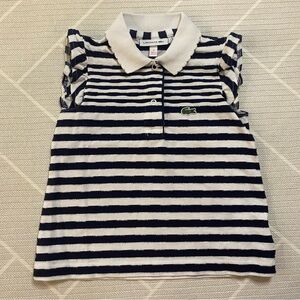 Lacoste Navy & White Striped Sleeveless Ruffle Polo Top Girl’s Size 3